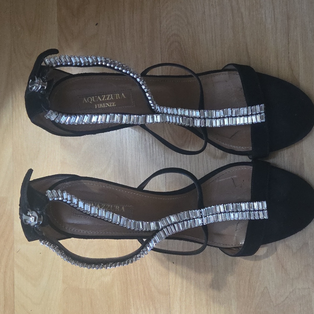 Aquazzura Constance Crystal 105mm Sandals 37 1/5 Black - Picture 2 of 10